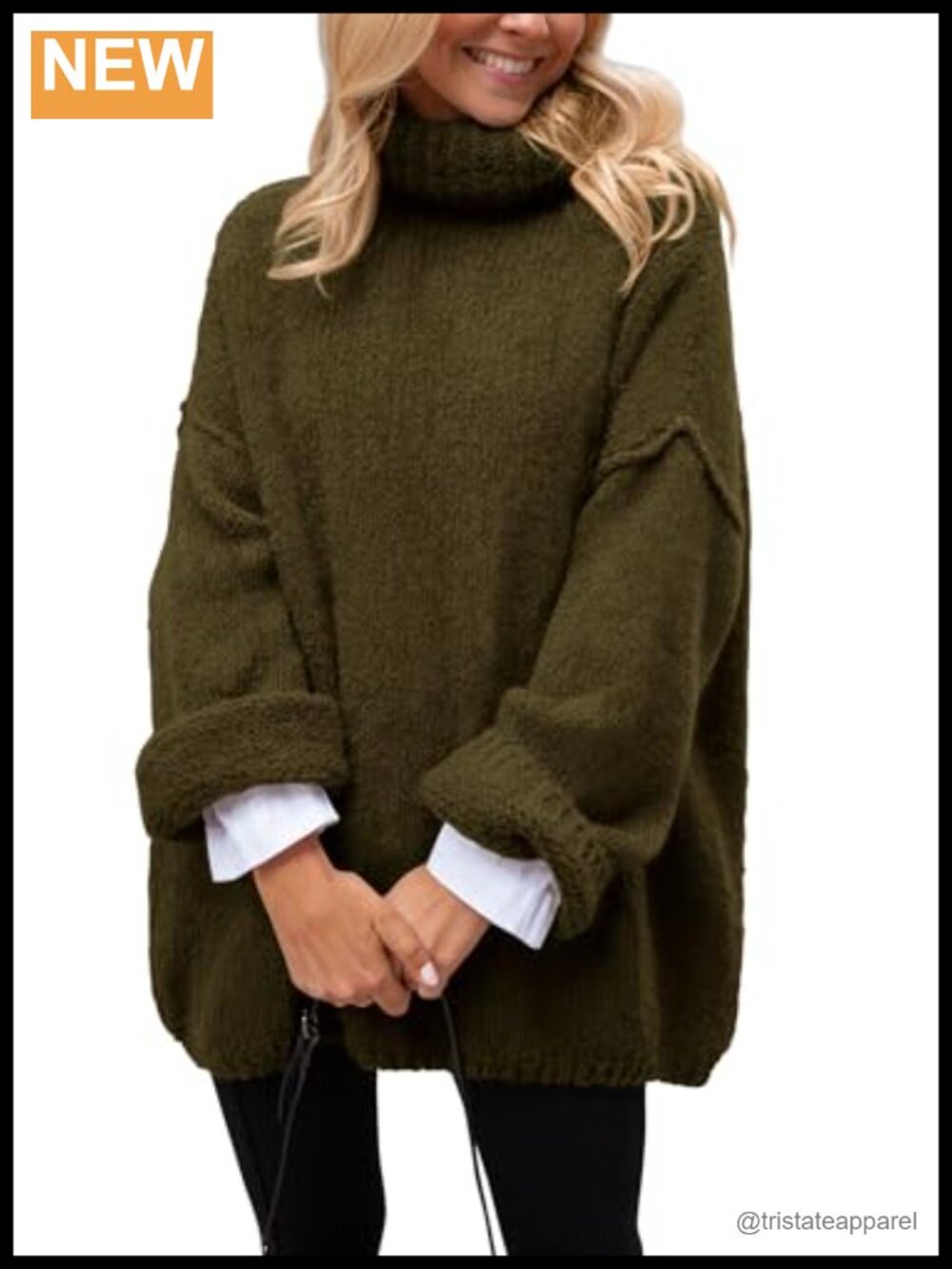 Chunky Knit Turtleneck Pullover Sweater, Slouchy Oversized Long Sleeve